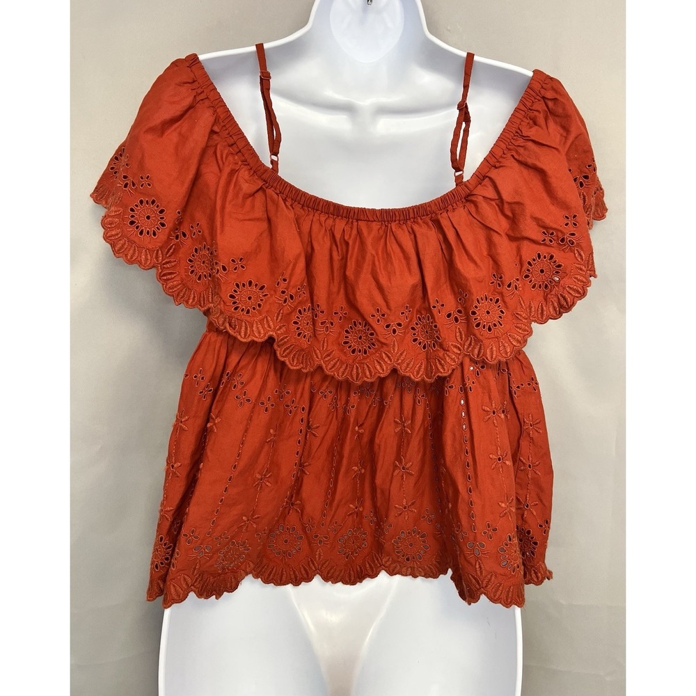Old Navy Women's Off-Shoulder Cutwork Top Sz Large Bronzed Amber Eyelet Ruff - Picture 5 of 12